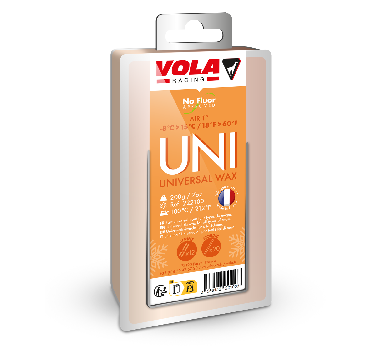 Vola Racing Universal Ski & Snowboard Wax 200g / No Fluor