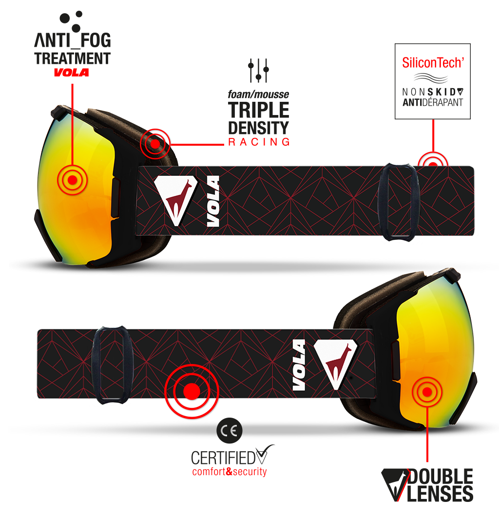 Vola Racing Fast Ski & Snowboard Goggles / Bordeau / Anti fog / UV400 Protection / Spherical Lens