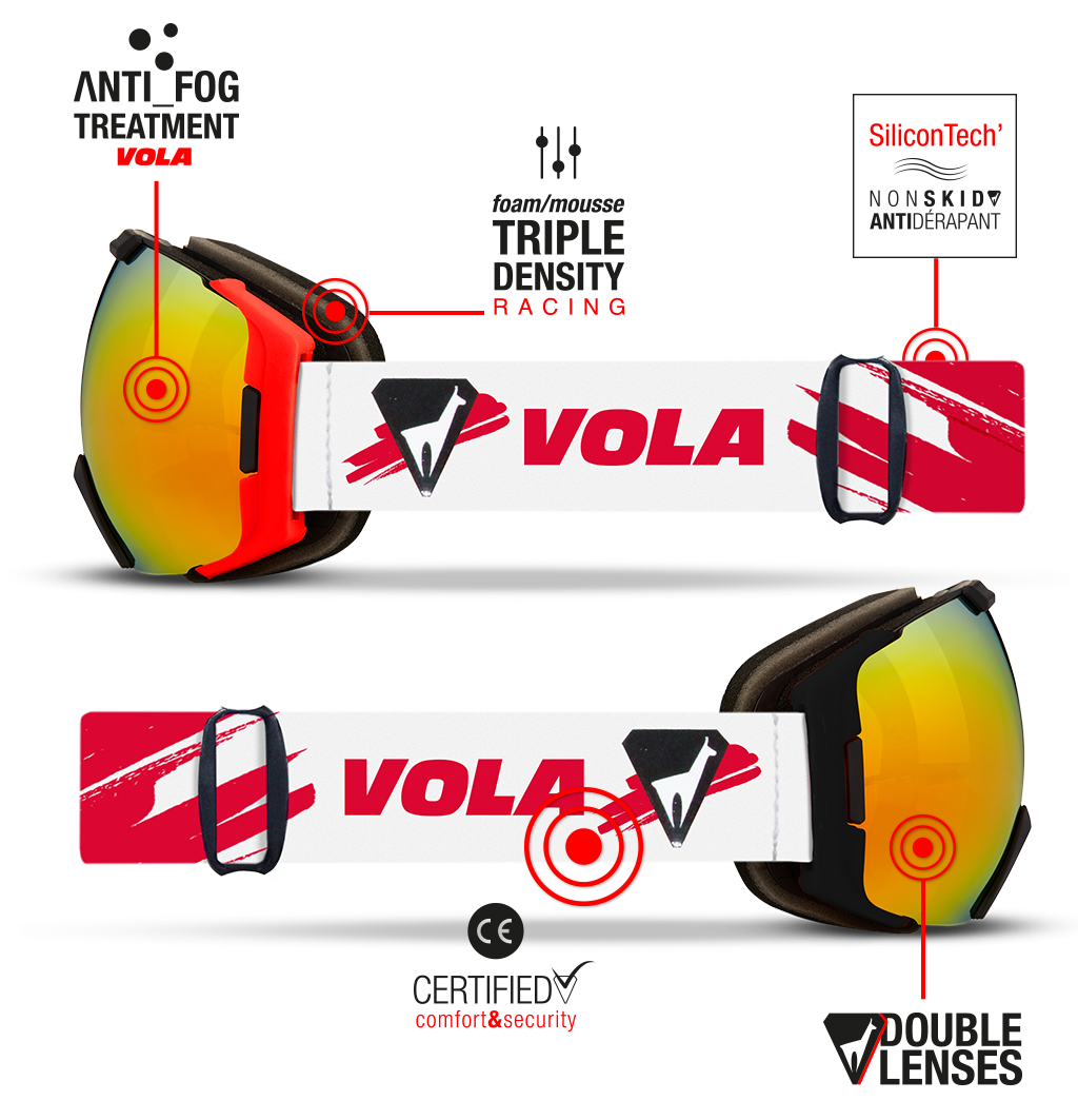 Vola Racing Fast Ski & Snowboard Goggles / Sweep / Anti fog / UV400 Protection / Spherical Lens